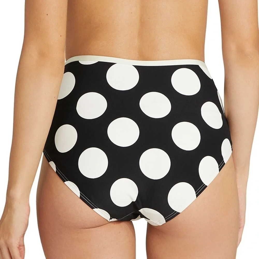 Kate Spade Drawstring Front Bikini Top & High Waist Bikini Bottom- Large Dots S
